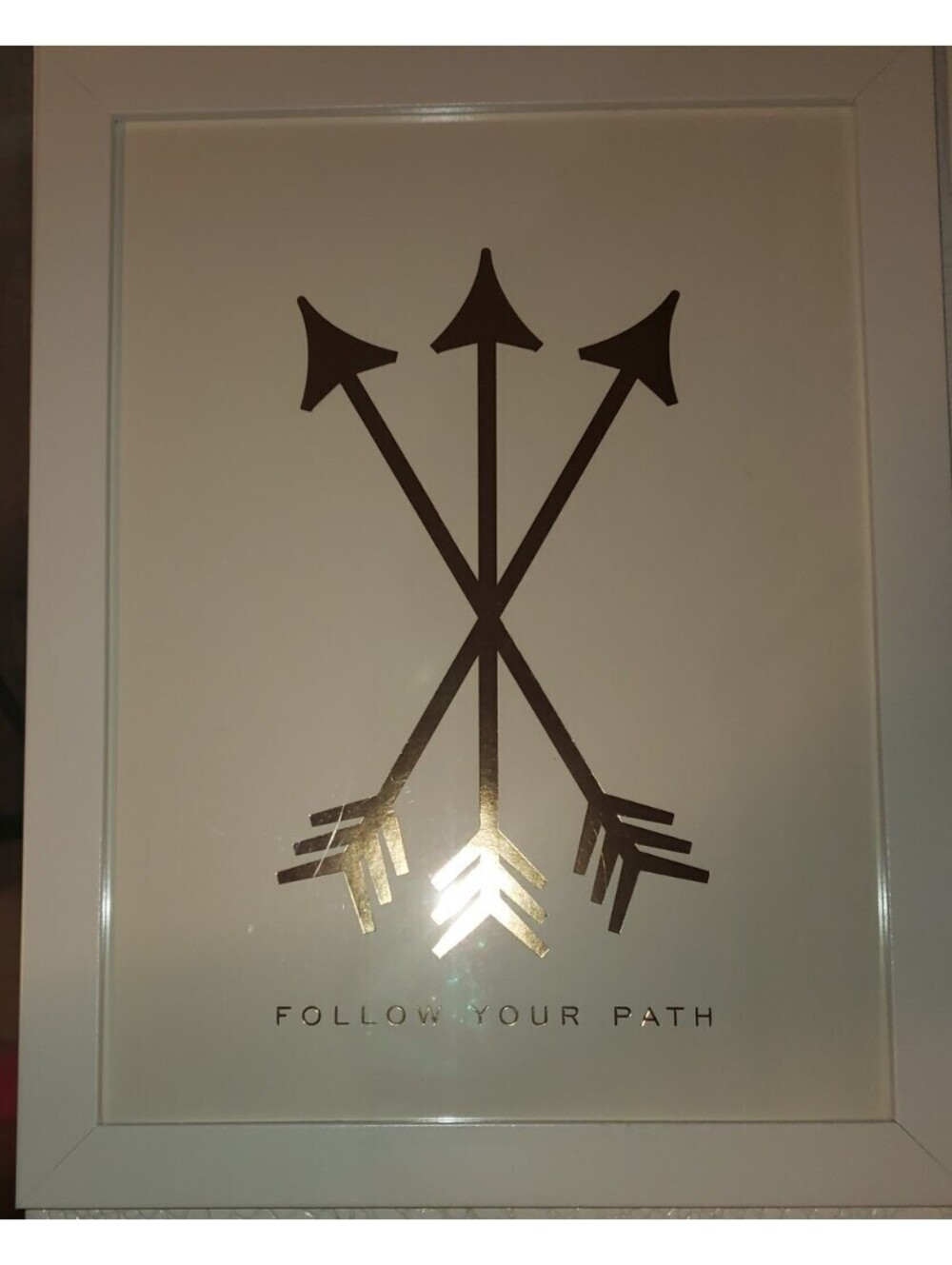 'FOLLOW YOUR PATH' GOLD ARROWS WHITE FRAMED INSPIRATIONAL QUOTE ART 13"x 10.5"